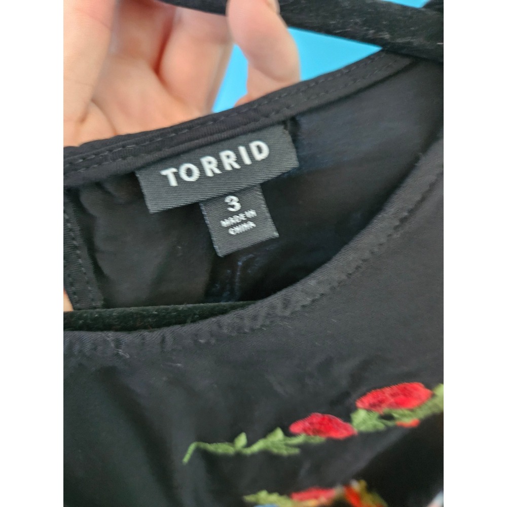 Torrid Black Floral Embroidered Babydoll Mini Dress Plus Size 3 (3x) - Picture 4 of 7